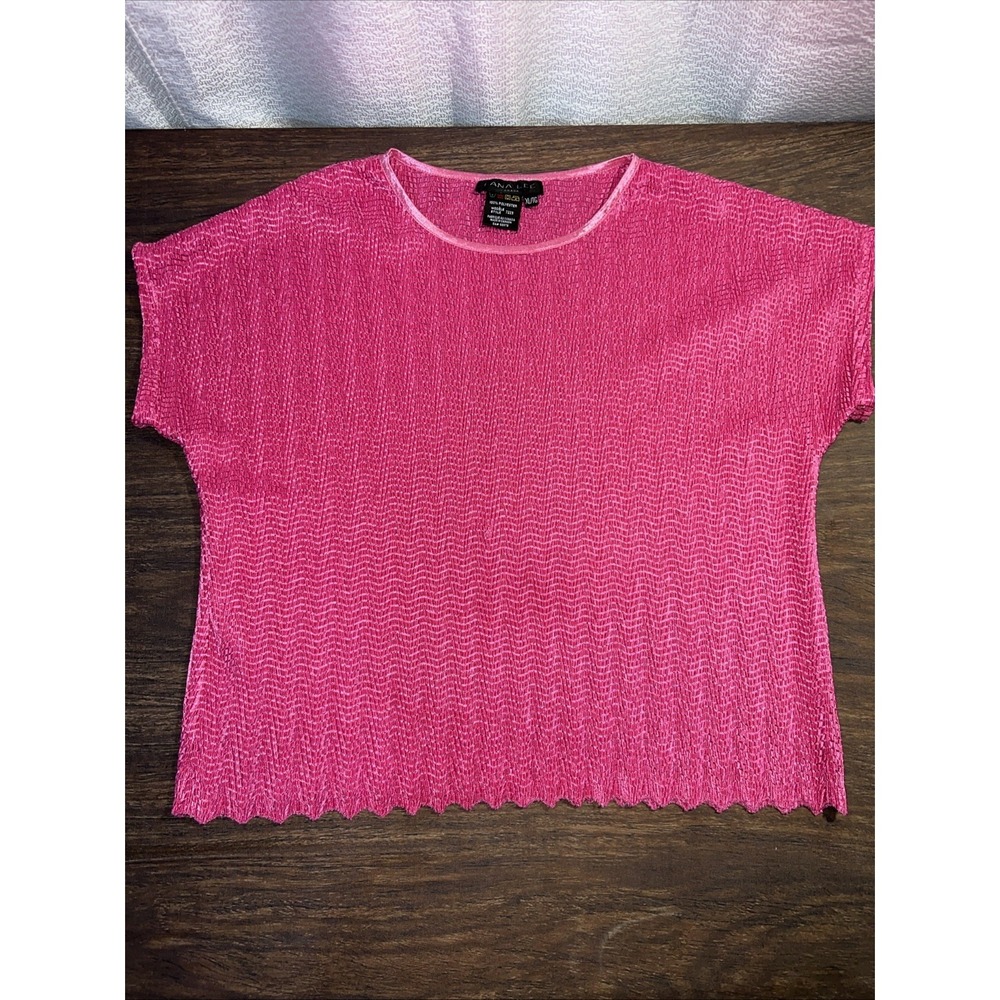 Vintage Lana Lee Boxy Crinkle Textured Stretch Women's XL Top Pink